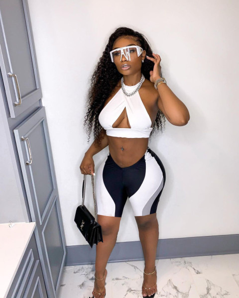 Women's halter neckless backless two-piece suit with hollow chest MN8368