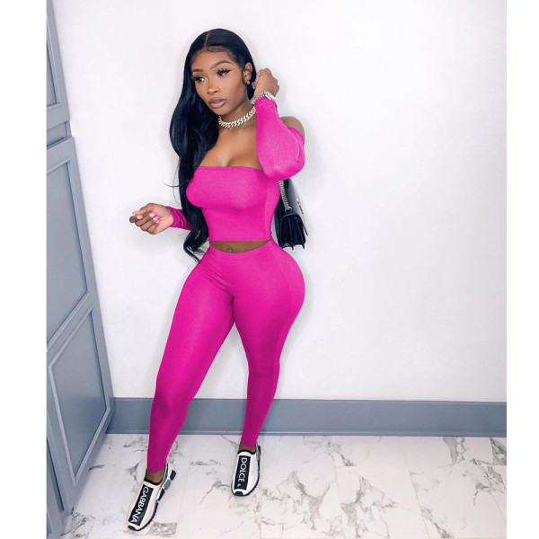Women's tube top One shoulder two-piece casual suit MN8379