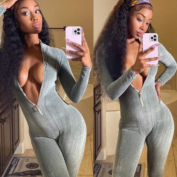 Plush zipper jumpsuit HY5239