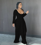 Low-cut irregular loose long-sleeved two-piece suit BK00025