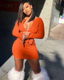 Women's sexy solid color double zipper elastic casual two-piece dress AB6656