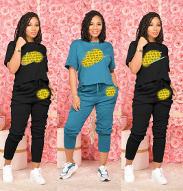 Women's summer and autumn new fashion letter printing sports and leisure two-piece suit Z60058