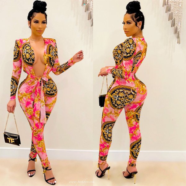 Women's fashion casual printed jumpsuit OMM1263