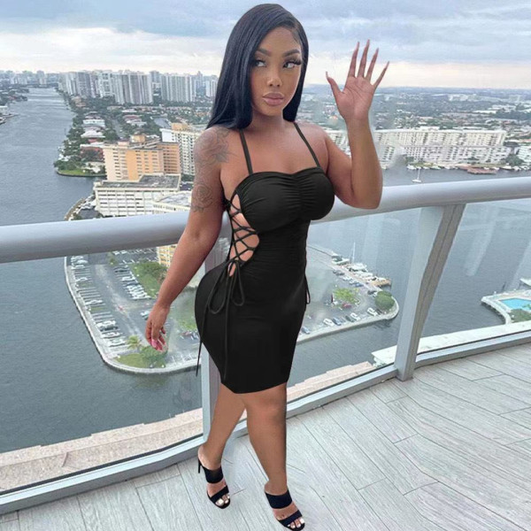 Nightclub casual sling solid color tight bandage dress L737