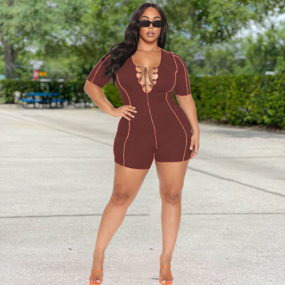 Fashion tie solid color pit strip jumpsuit XM1201