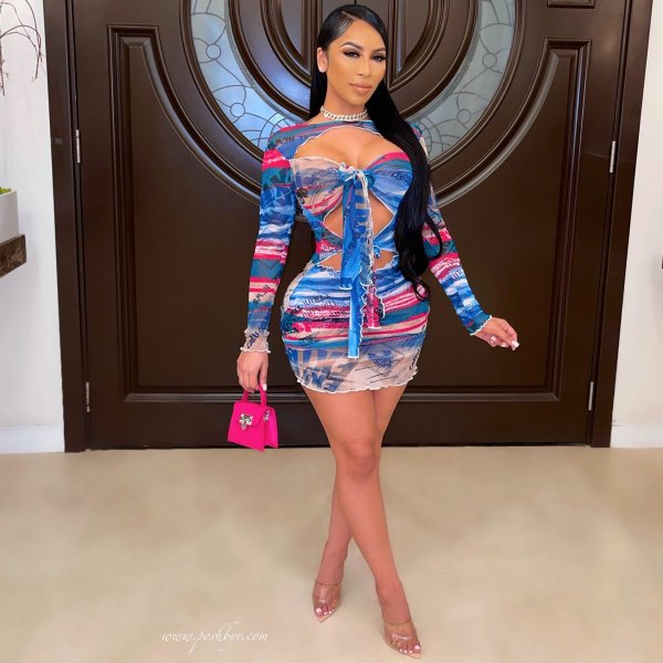 Women's Fashion Sexy Hollow Printed Dress OMM1259