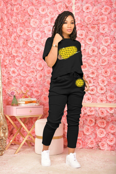 Women's summer and autumn new fashion letter printing sports and leisure two-piece suit Z60058