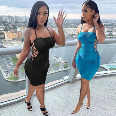 Nightclub casual sling solid color tight bandage dress L737