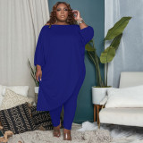 Large size loose solid color two-piece diagonal shoulder set QS51023