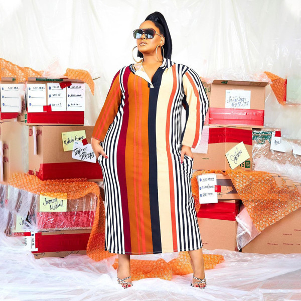 Women's plus size burnt flower double pocket hooded one-piece dress QS51037
