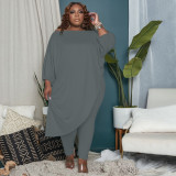 Large size loose solid color two-piece diagonal shoulder set QS51023