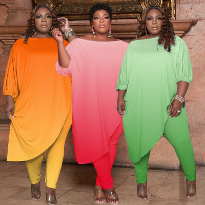 Oversized Women's Loose Gradient Color Two-Piece Shoulder Set QS51033