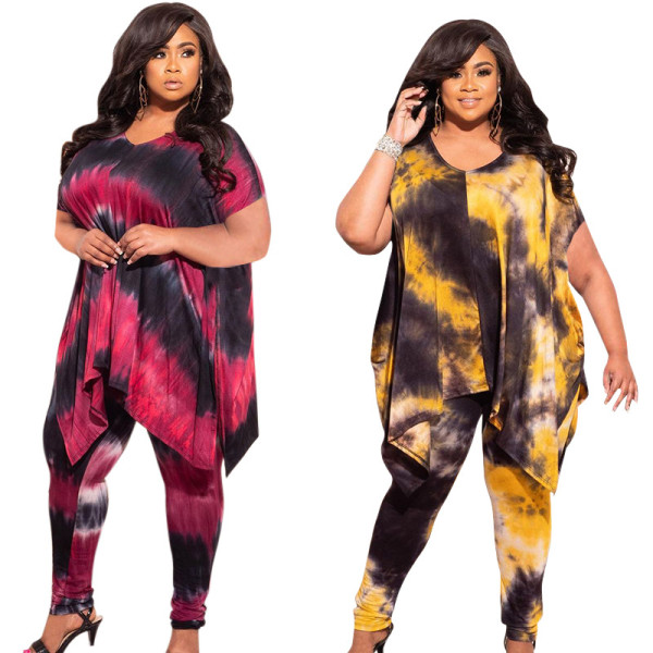Large size fashion tie-dye casual two-piece suit KY8031