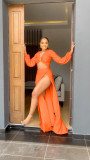 Fashion solid color sexy split skirt casual suit A5083