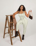 Personalized solid color hollow anti-car side tie jumpsuit QM7062