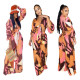 Fashion printed strappy lantern sleeve loose casual two-piece suit A5080