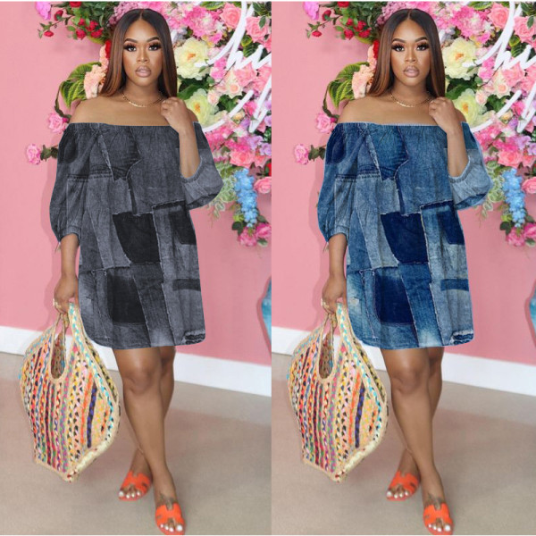 Women's Denim Printed Loose Dress KY8028