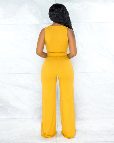 Women's solid color fashion sexy tight-fitting tank top loose wide-leg pants casual two-piece suit A5009