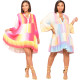 Fashion loose stitching gradient printing flared sleeve casual dress A5079