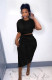Pure color personalized strappy split short-sleeved skirt QM7065