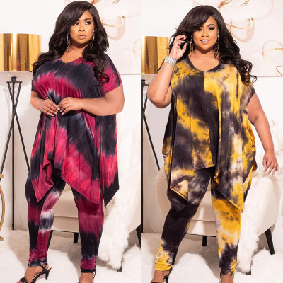 Large size fashion tie-dye casual two-piece suit KY8031
