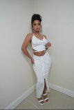 Two-piece solid color halterneck halter drawstring set AC9093