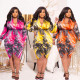 Plus size autumn fashion print pleated long-sleeved dress PH1237