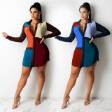 Ladies shirt patchwork stretch slim dress PH13245