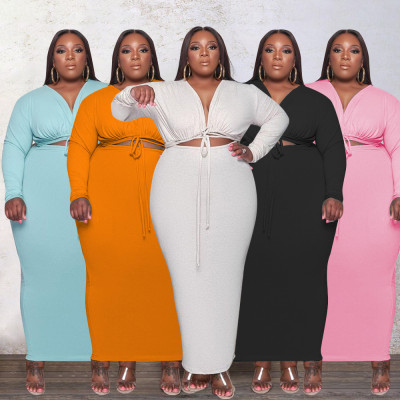 Autumn plus size sexy strappy solid color long dress PH1239