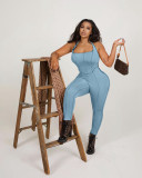 Personalized solid color hollow anti-car side tie jumpsuit QM7062
