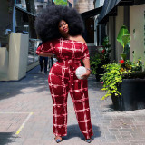 Fashion printed oblique shoulder loose jumpsuit KY80051