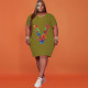 2021 plus size women's printed V fashion two-color dress HB4027