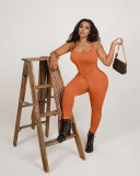 Personalized solid color hollow anti-car side tie jumpsuit QM7062