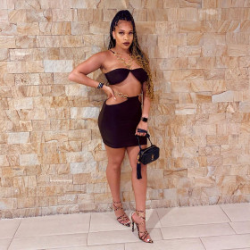 2021 summer hot new women's dress hanging ring solid color wrap breast skirt suit S165458G