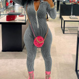 Fashion women's autumn new style solid color stand-up collar long-sleeved high-waist slim-fit trousers jumpsuit women K21JP493