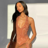 Women's New Style Printed Halter Sexy Halter One-piece High Waist Slim Pants Set W21ST413