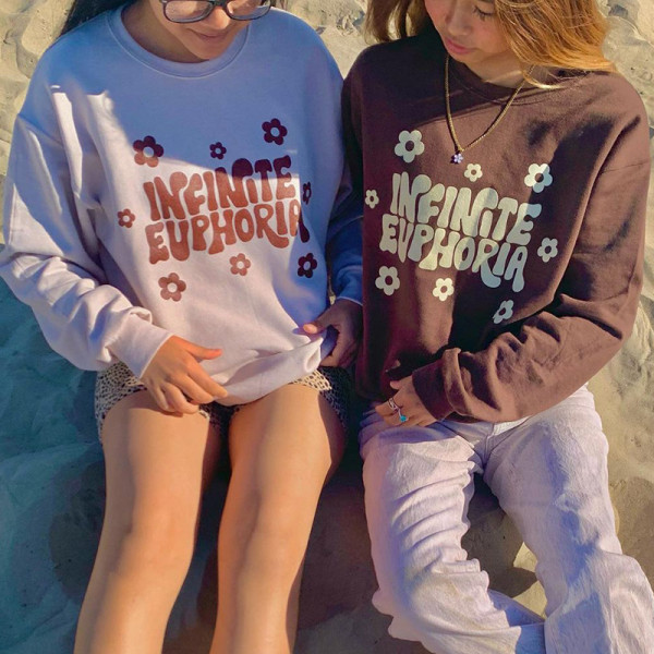 Autumn and winter new round neck pullover long sleeve printing casual women's blouse sweater R21TP466