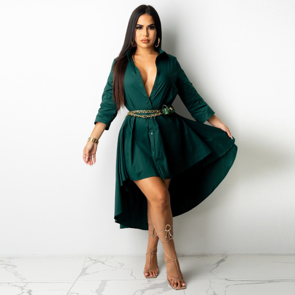 Irregular half sleeve long shirt dress G0420