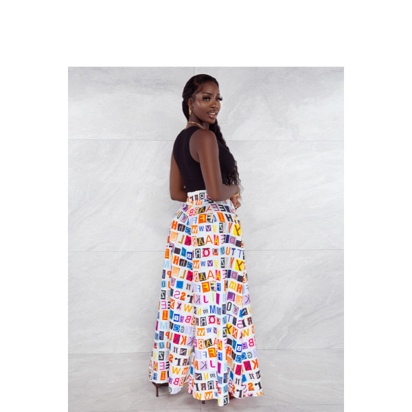 Printed casual vogue letters wide-leg culottes with pockets SD3109