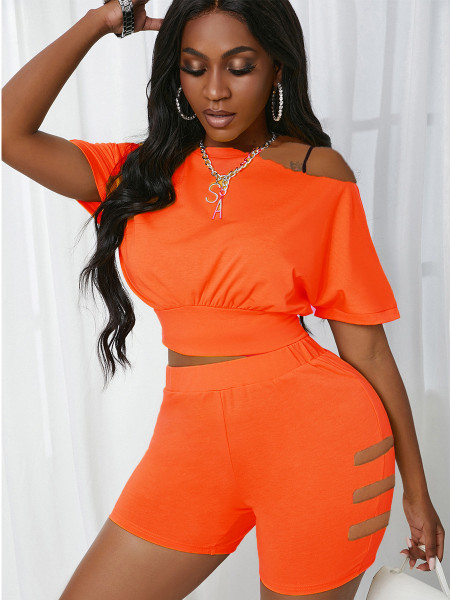 Shredded strapless fashion sports short two-piece suit SD25118