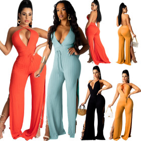 Women's halter split sexy low-cut strappy jumpsuit SD26124