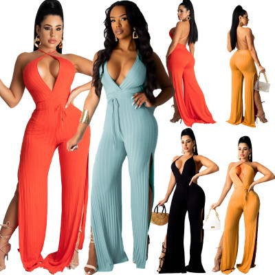Women's halter split sexy low-cut strappy jumpsuit SD26124