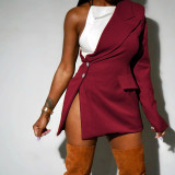 Women's 2021 new contrast color suit lapel one-shoulder buttoned oblique shoulder small suit jacket  G0418