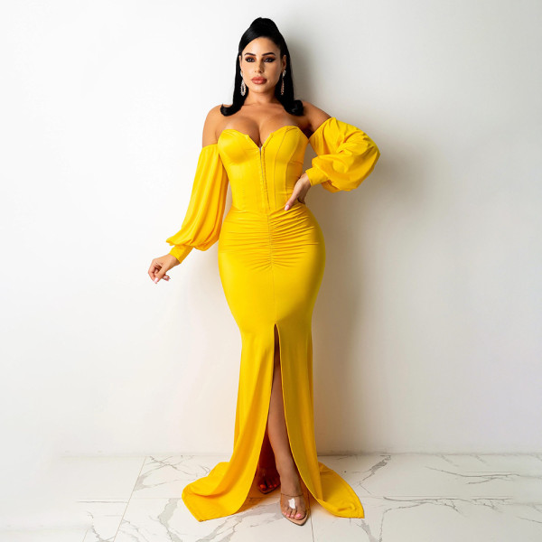Pure color corset slim mopping floor ladies sexy evening dress party dress MM2131
