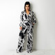 Autumn and winter irregular printing ladies shirt suit casual loose version with belt MM2135