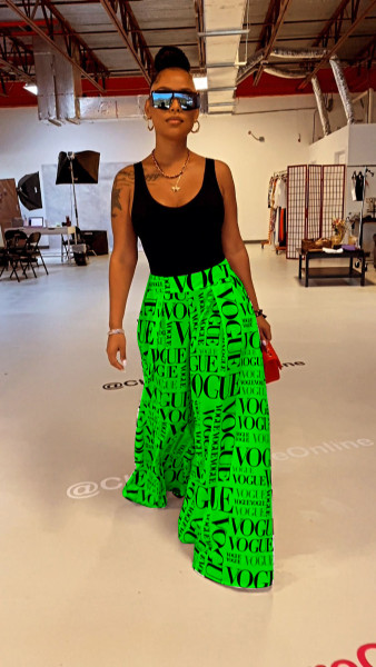 Printed casual vogue letters wide-leg culottes with pockets SD3109