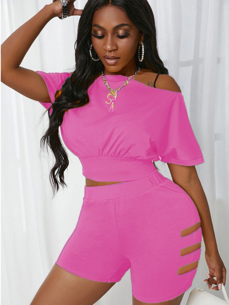 Shredded strapless fashion sports short two-piece suit SD25118