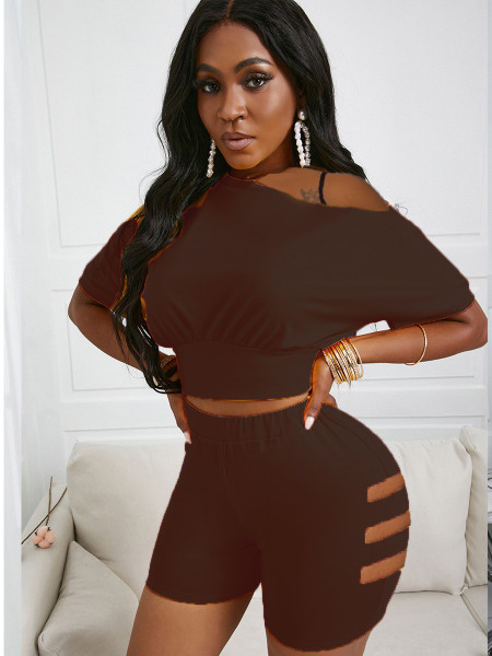 Shredded strapless fashion sports short two-piece suit SD25118