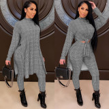 Women's casual fashion houndstooth print high-neck home ladies suit G0378