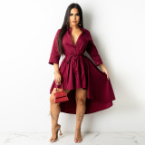 Irregular half sleeve long shirt dress G0420